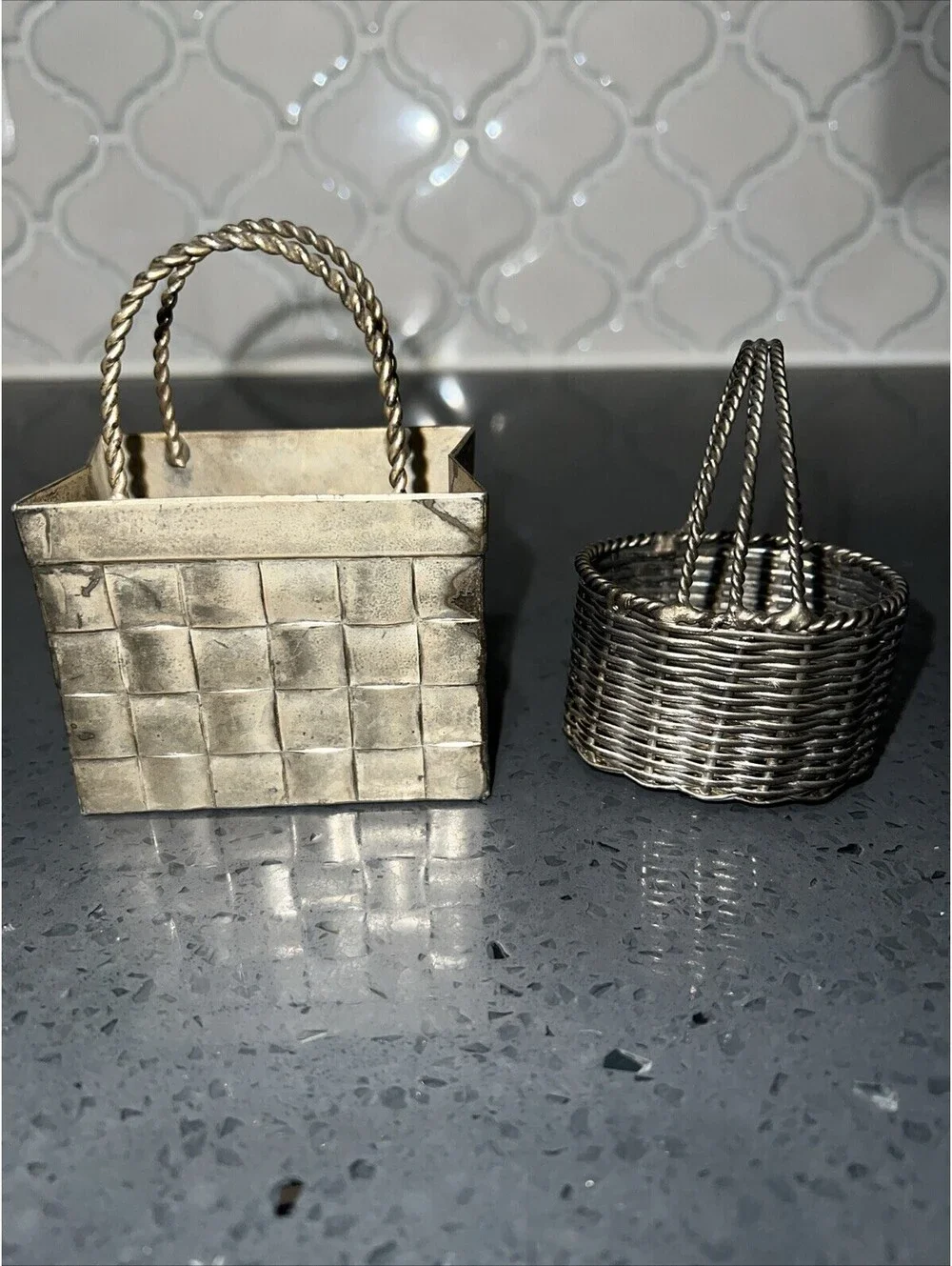 Vintage Small Metal Basket Trinket Holder Set Of 2